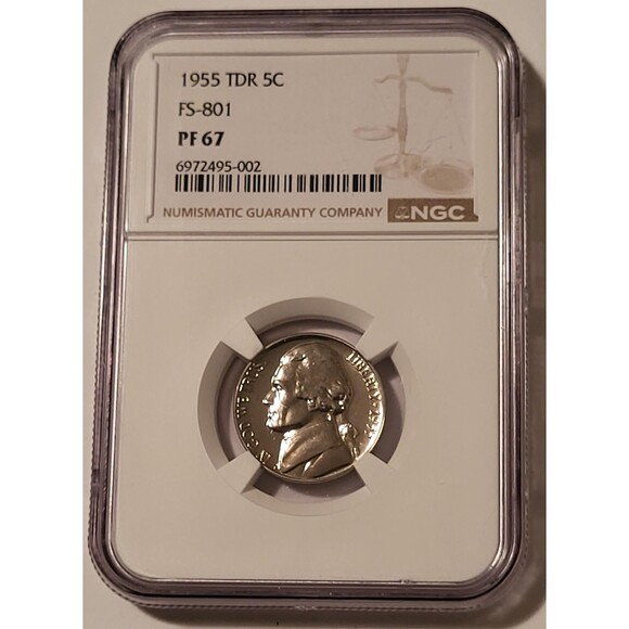 1955 Jefferson Nickel TDR FS-801 Proof PF67 NGC - Picture 1 of 2